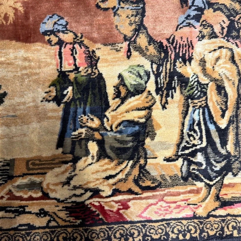 Vintage‎ Desert Scene Tapestry rug camel three kings dessert wise men-flaw